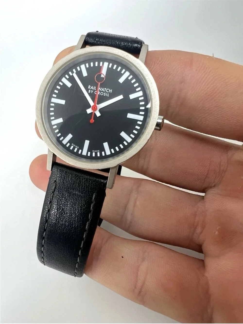 Rail Watch by Orosil Black Dial Leather Strap Watch